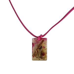 Resin Lavender Swigs Square Pink Faux Leather Necklace